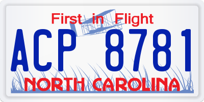 NC license plate ACP8781