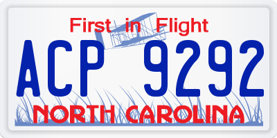 NC license plate ACP9292