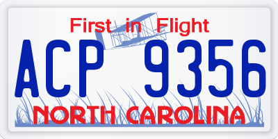 NC license plate ACP9356