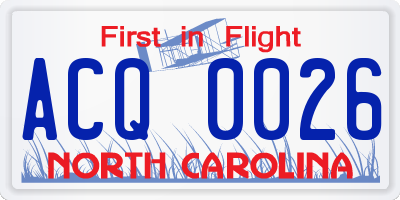 NC license plate ACQ0026