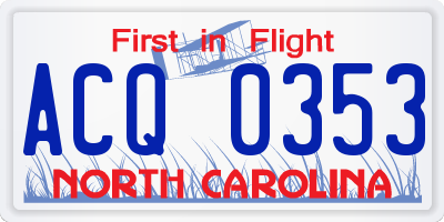 NC license plate ACQ0353