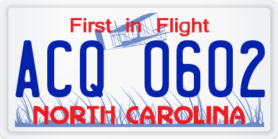 NC license plate ACQ0602