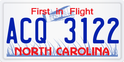 NC license plate ACQ3122