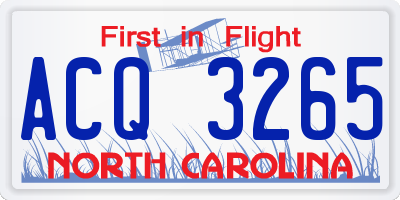 NC license plate ACQ3265
