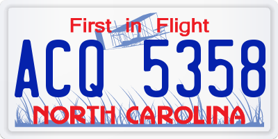 NC license plate ACQ5358