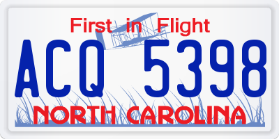 NC license plate ACQ5398