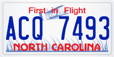 NC license plate ACQ7493
