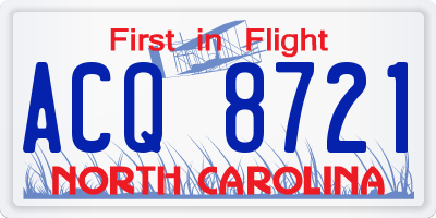 NC license plate ACQ8721