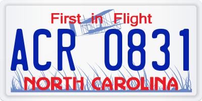 NC license plate ACR0831