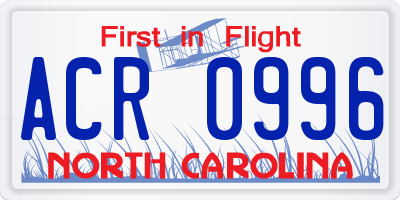 NC license plate ACR0996