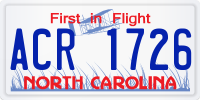 NC license plate ACR1726