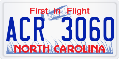 NC license plate ACR3060
