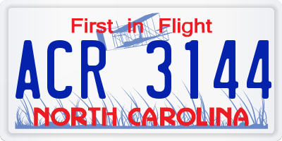 NC license plate ACR3144