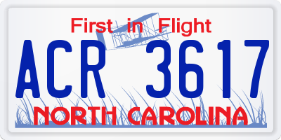 NC license plate ACR3617
