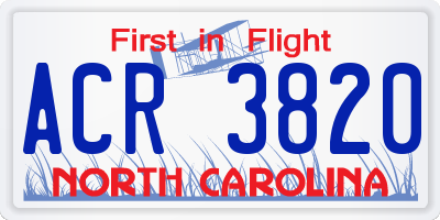 NC license plate ACR3820