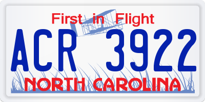 NC license plate ACR3922
