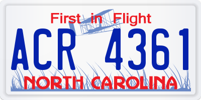 NC license plate ACR4361