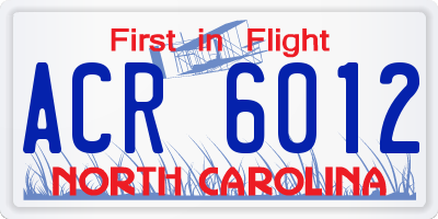 NC license plate ACR6012