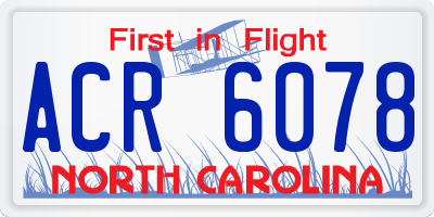 NC license plate ACR6078