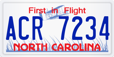 NC license plate ACR7234