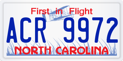 NC license plate ACR9972
