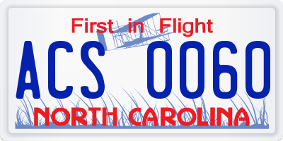 NC license plate ACS0060