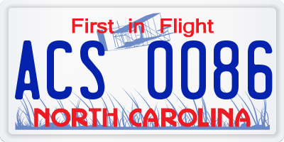 NC license plate ACS0086