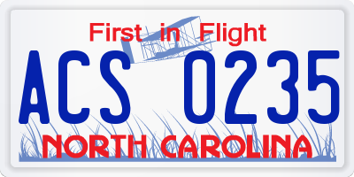NC license plate ACS0235