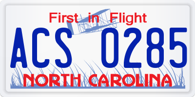 NC license plate ACS0285