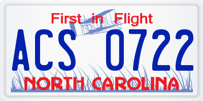 NC license plate ACS0722