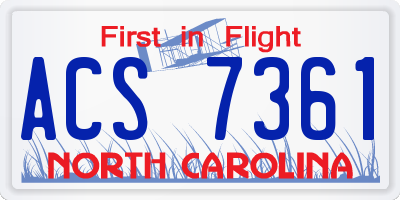 NC license plate ACS7361