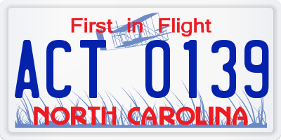 NC license plate ACT0139