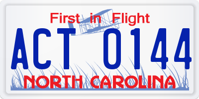NC license plate ACT0144