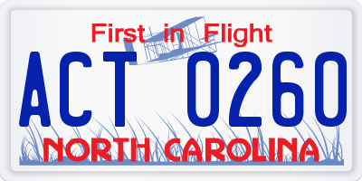 NC license plate ACT0260