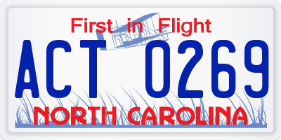 NC license plate ACT0269