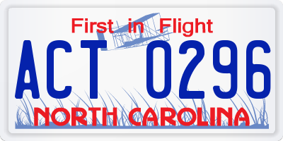 NC license plate ACT0296