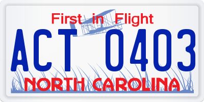 NC license plate ACT0403