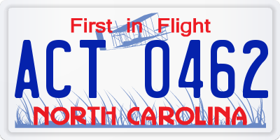 NC license plate ACT0462