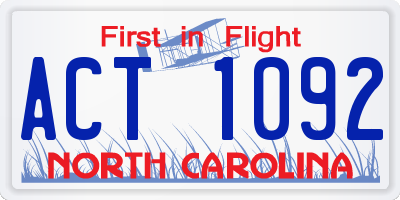 NC license plate ACT1092