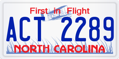 NC license plate ACT2289