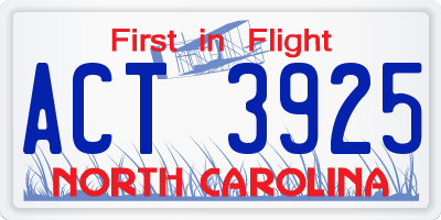 NC license plate ACT3925