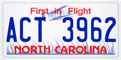 NC license plate ACT3962