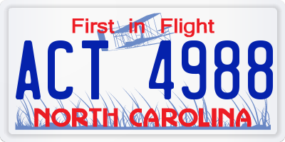 NC license plate ACT4988