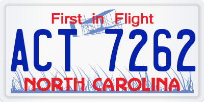 NC license plate ACT7262