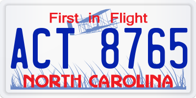 NC license plate ACT8765