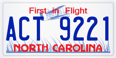 NC license plate ACT9221