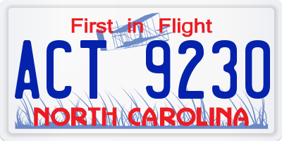 NC license plate ACT9230