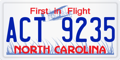 NC license plate ACT9235