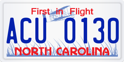 NC license plate ACU0130