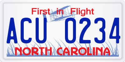 NC license plate ACU0234